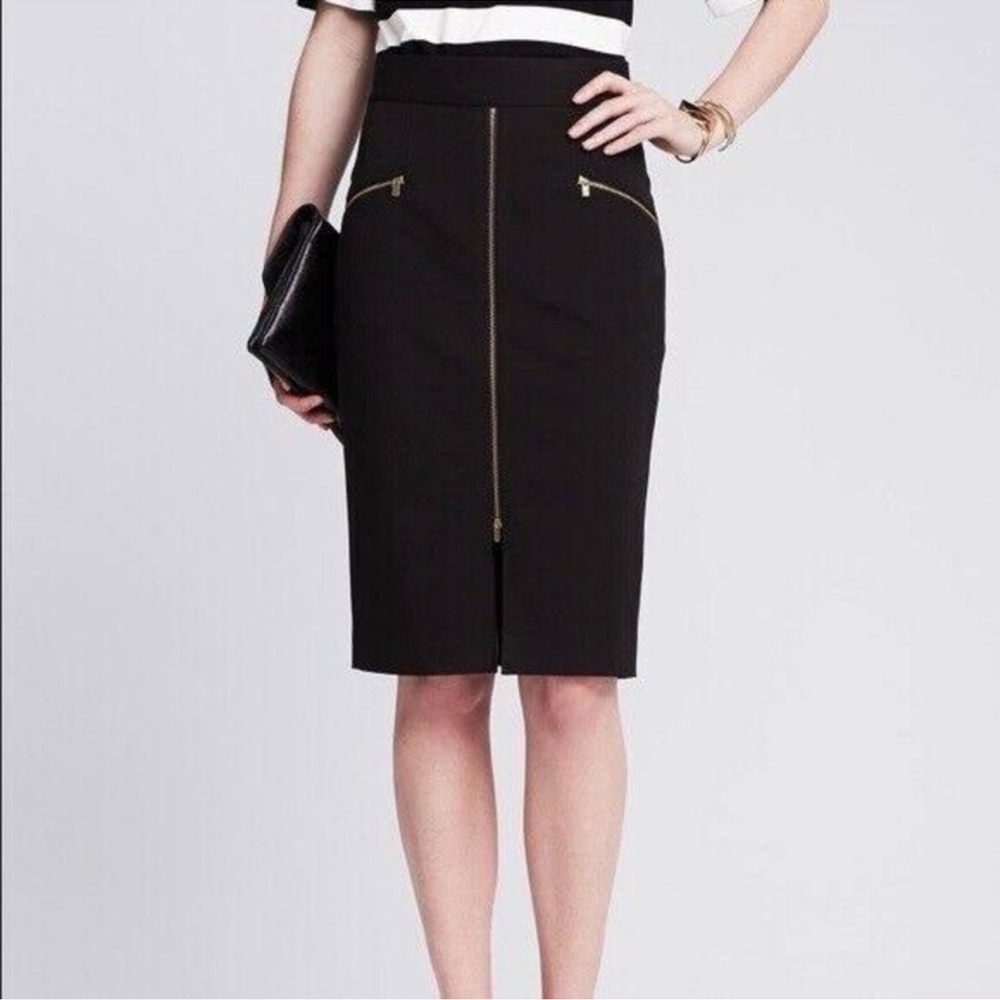 Banana Republic NWT sloan black pencil skirt gold zipper details
